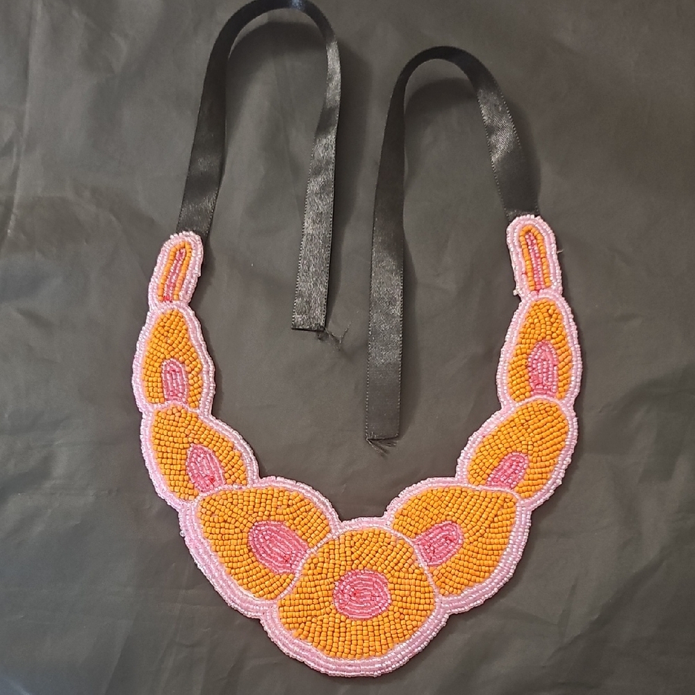 Handcrafted Beaded Necklace - Orange and Pink
